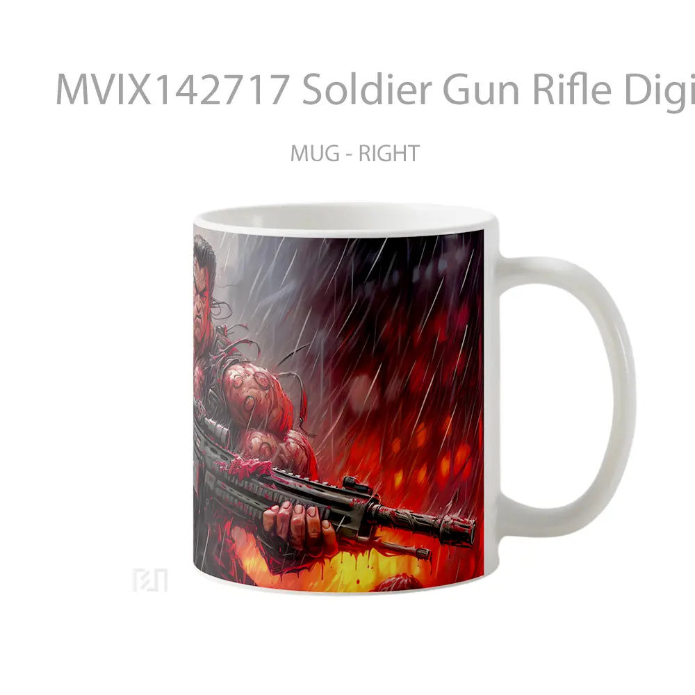 Mug Soldier Gun Rifle Digital Art Gelas Keramik Unik - All-side / Desain