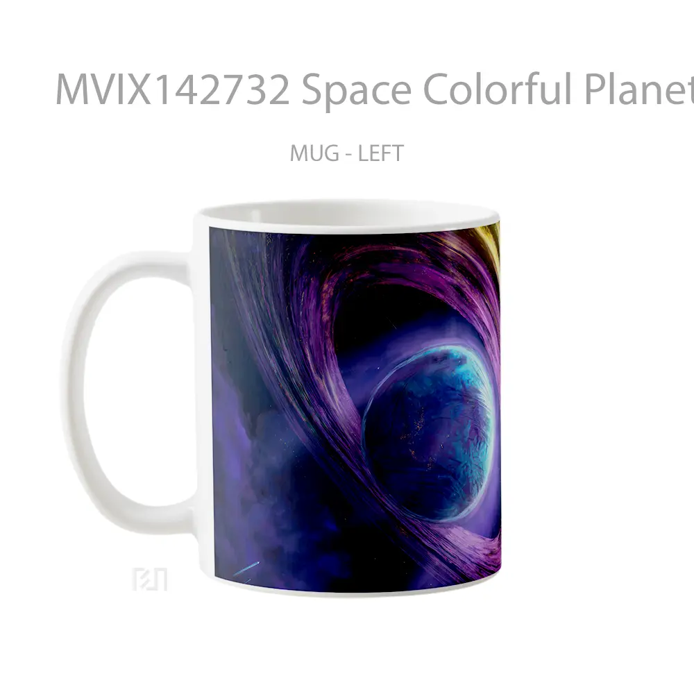 Mug Space Colorful Planet Digital Art Gelas Keramik Unik - All-side / Desain