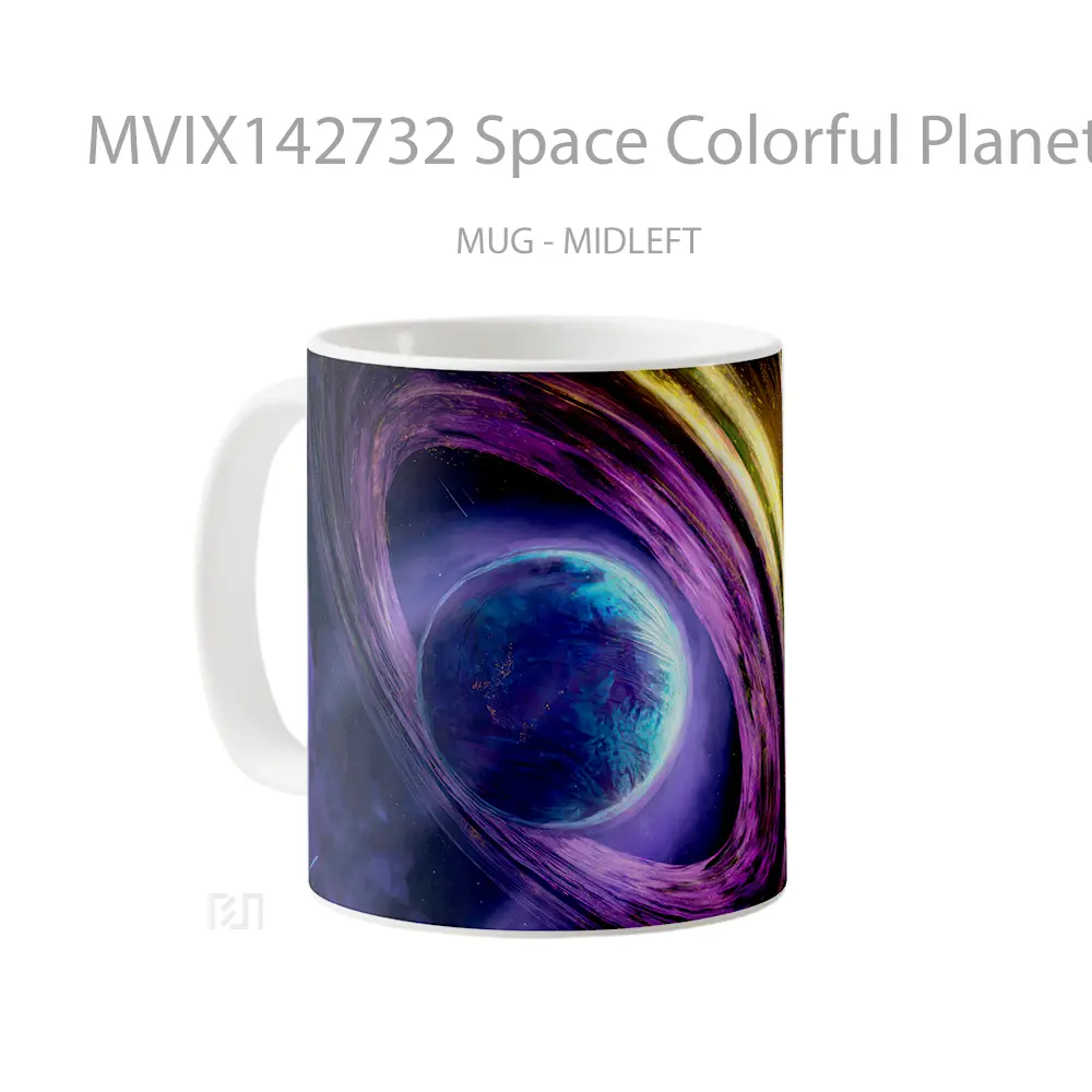 Mug Space Colorful Planet Digital Art Gelas Keramik Unik - All-side / Desain