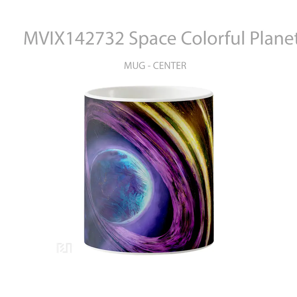 Mug Space Colorful Planet Digital Art Gelas Keramik Unik