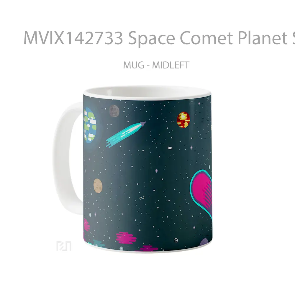 Mug Space Comet Planet Stars Digital Art Gelas Keramik Unik - All-side / Desain