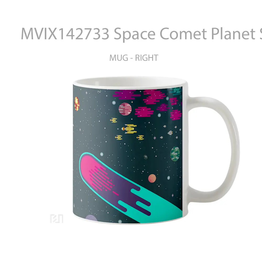 Mug Space Comet Planet Stars Digital Art Gelas Keramik Unik - All-side / Desain