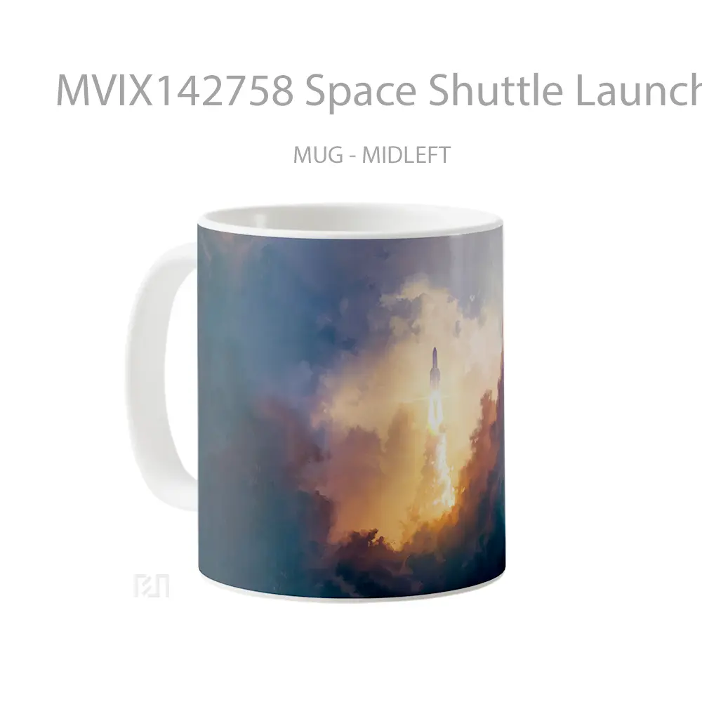 Mug Space Shuttle Launch Take Off Spaceship Gelas Keramik Unik - All-side / Desain