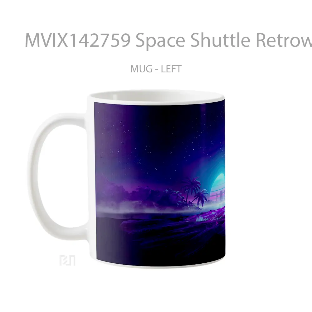 Mug Space Shuttle Retrowave Digital Art Gelas Keramik Unik - All-side / Desain