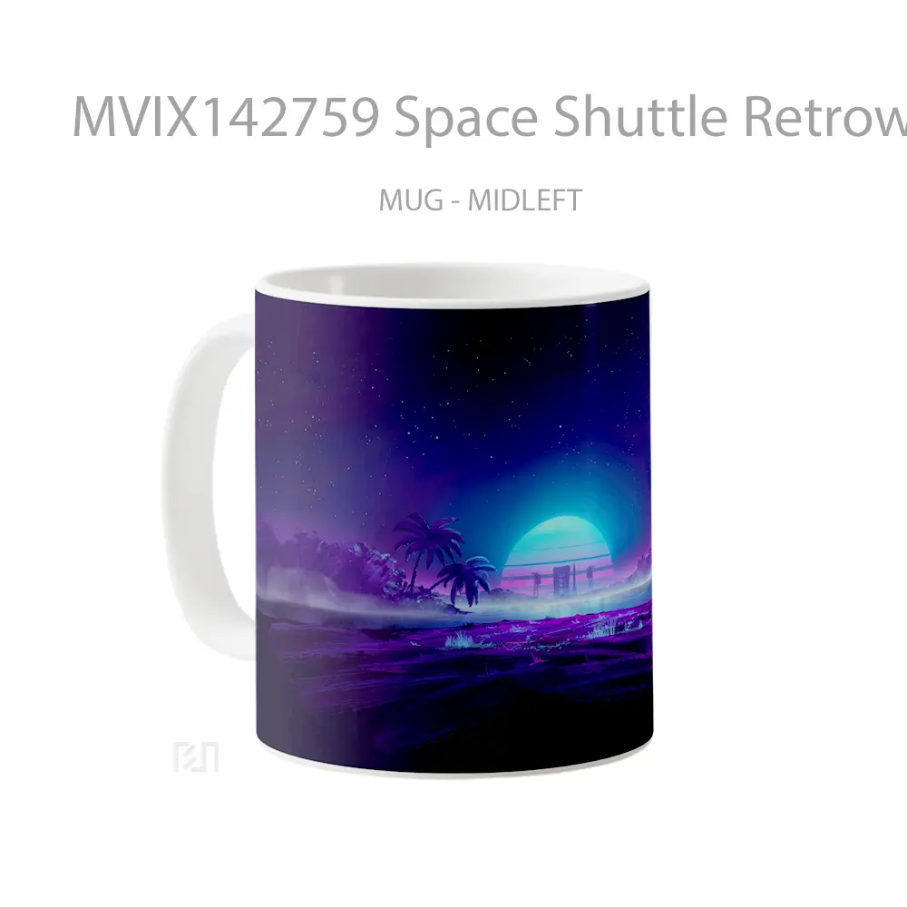 Mug Space Shuttle Retrowave Digital Art Gelas Keramik Unik - All-side / Desain