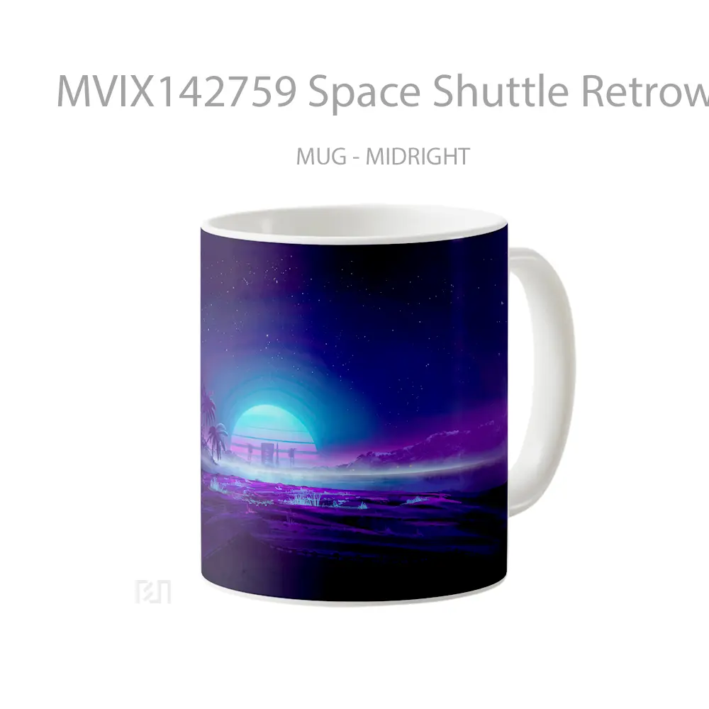 Mug Space Shuttle Retrowave Digital Art Gelas Keramik Unik - All-side / Desain