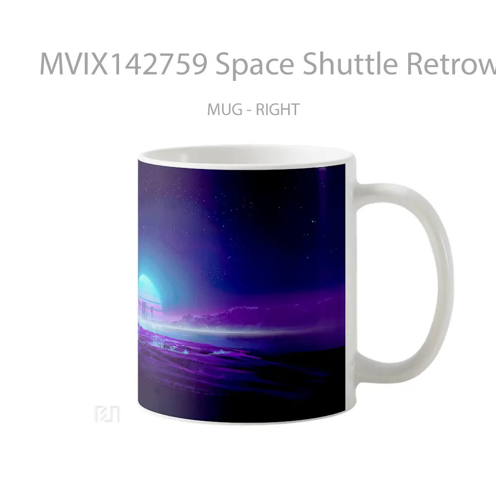 Mug Space Shuttle Retrowave Digital Art Gelas Keramik Unik - All-side / Desain