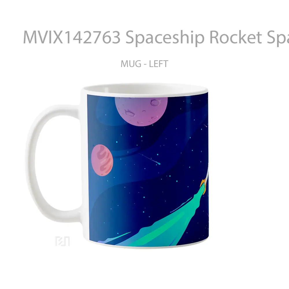 Mug Spaceship Rocket Space Digital Art Gelas Keramik Unik - All-side / Desain