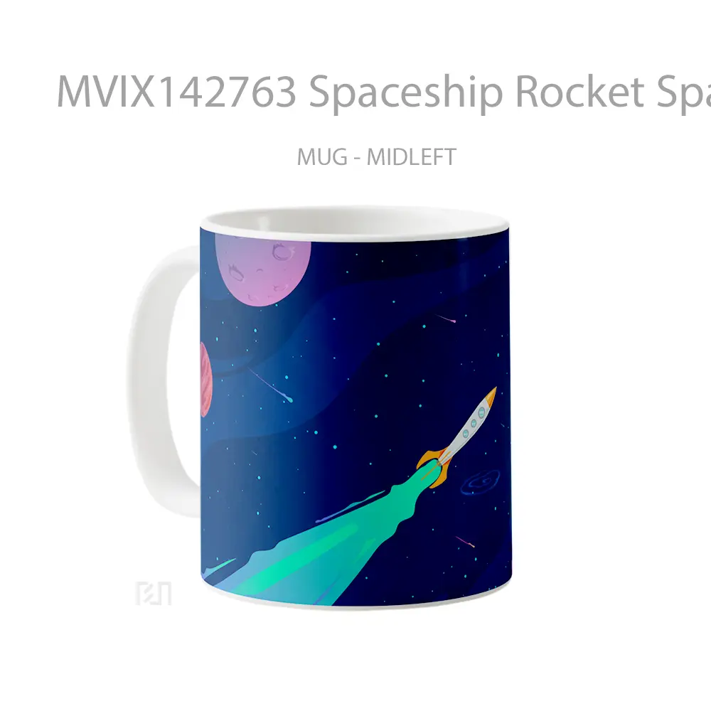 Mug Spaceship Rocket Space Digital Art Gelas Keramik Unik - All-side / Desain