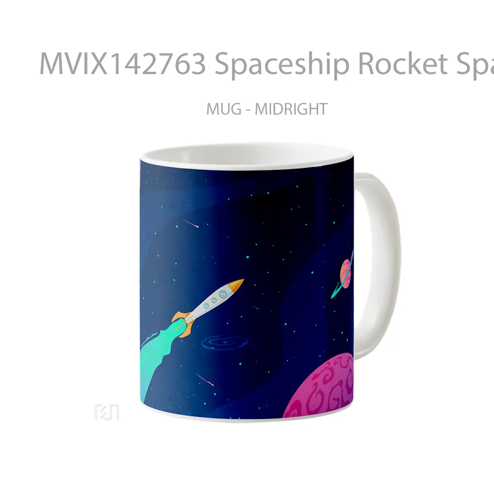 Mug Spaceship Rocket Space Digital Art Gelas Keramik Unik - All-side / Desain