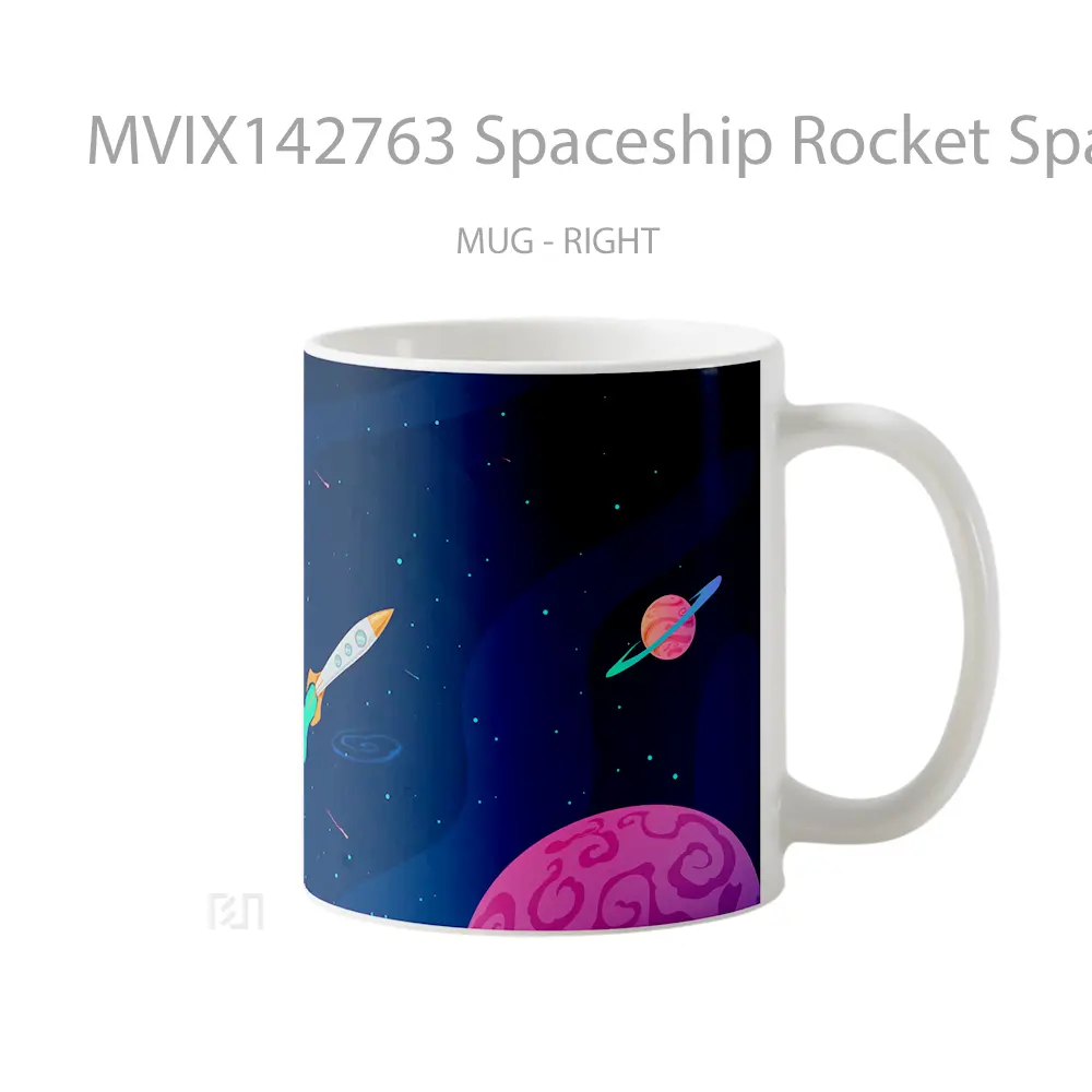 Mug Spaceship Rocket Space Digital Art Gelas Keramik Unik - All-side / Desain