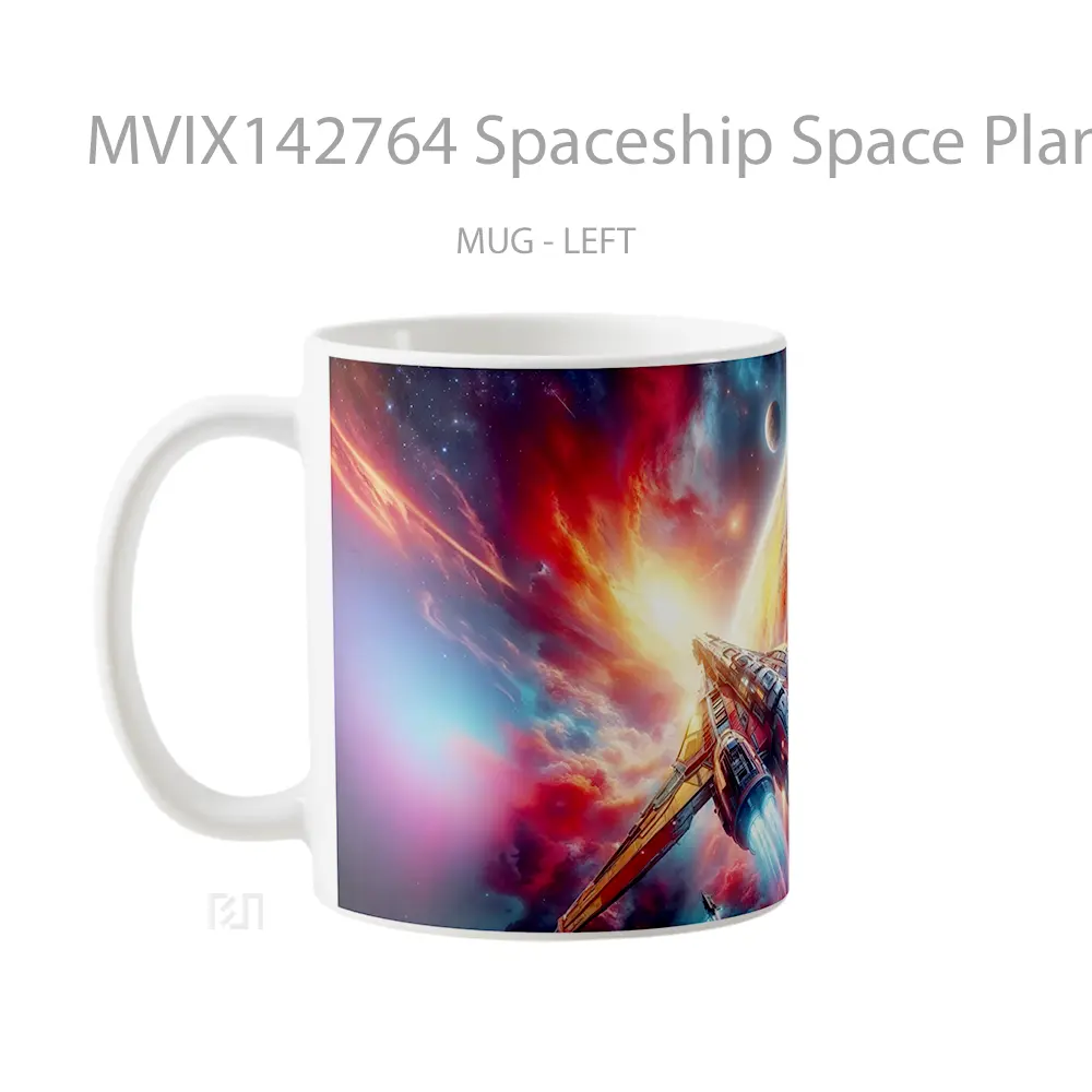 Mug Spaceship Space Planet Digital Art Gelas Keramik Unik - All-side / Desain