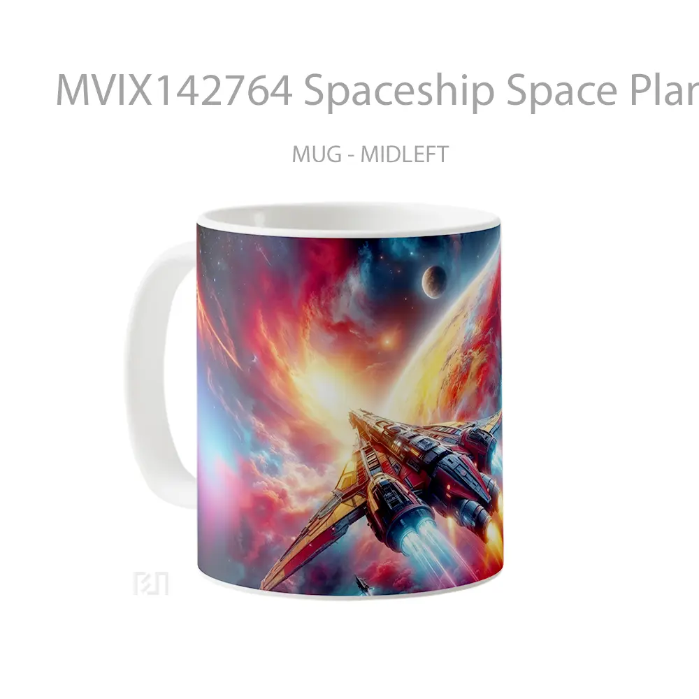 Mug Spaceship Space Planet Digital Art Gelas Keramik Unik - All-side / Desain