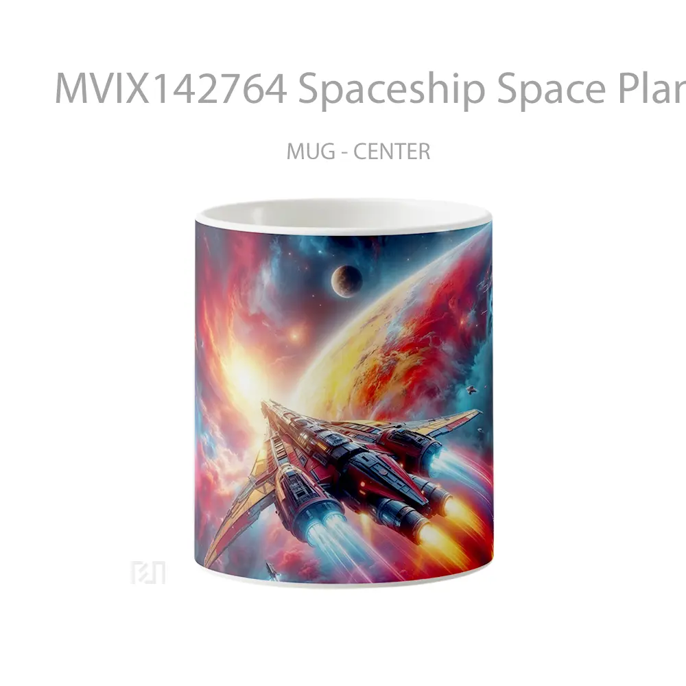 Mug Spaceship Space Planet Digital Art Gelas Keramik Unik