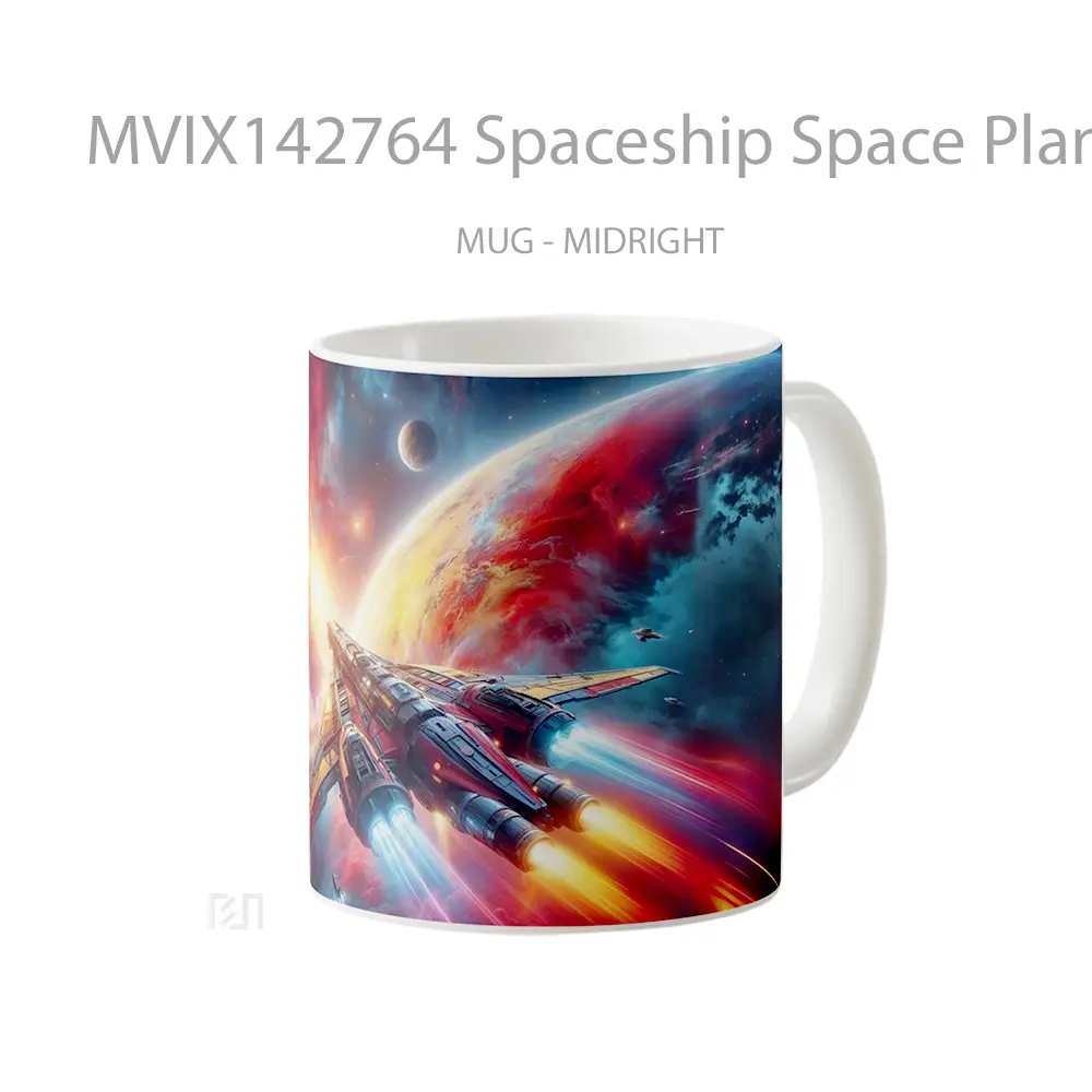 Mug Spaceship Space Planet Digital Art Gelas Keramik Unik - All-side / Desain