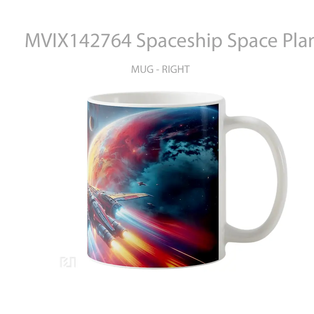 Mug Spaceship Space Planet Digital Art Gelas Keramik Unik - All-side / Desain