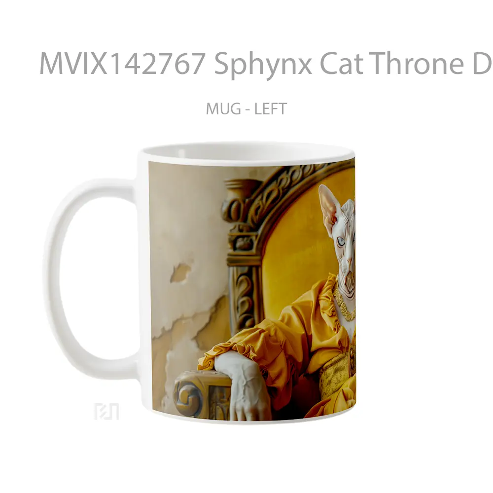 Mug Sphynx Cat Throne Digital Art Gelas Hewan Lucu - All-side / Desain