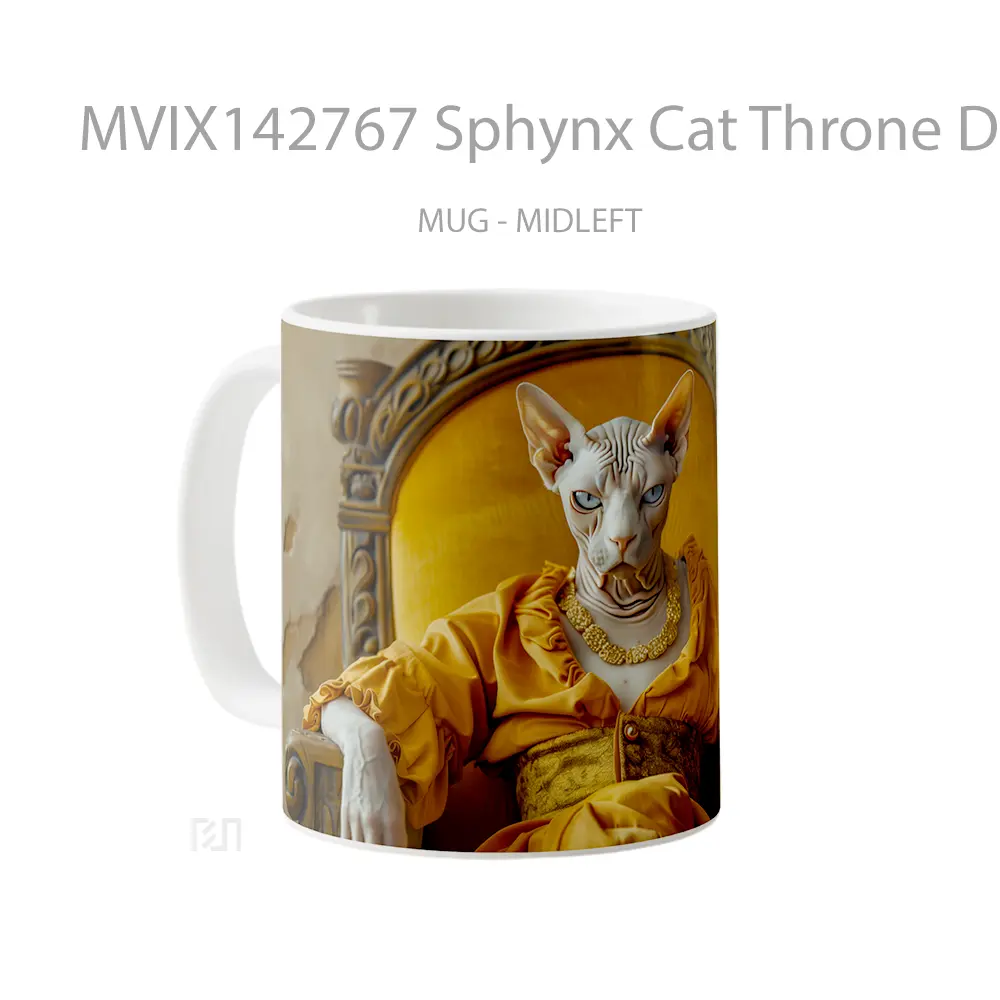 Mug Sphynx Cat Throne Digital Art Gelas Hewan Lucu - All-side / Desain