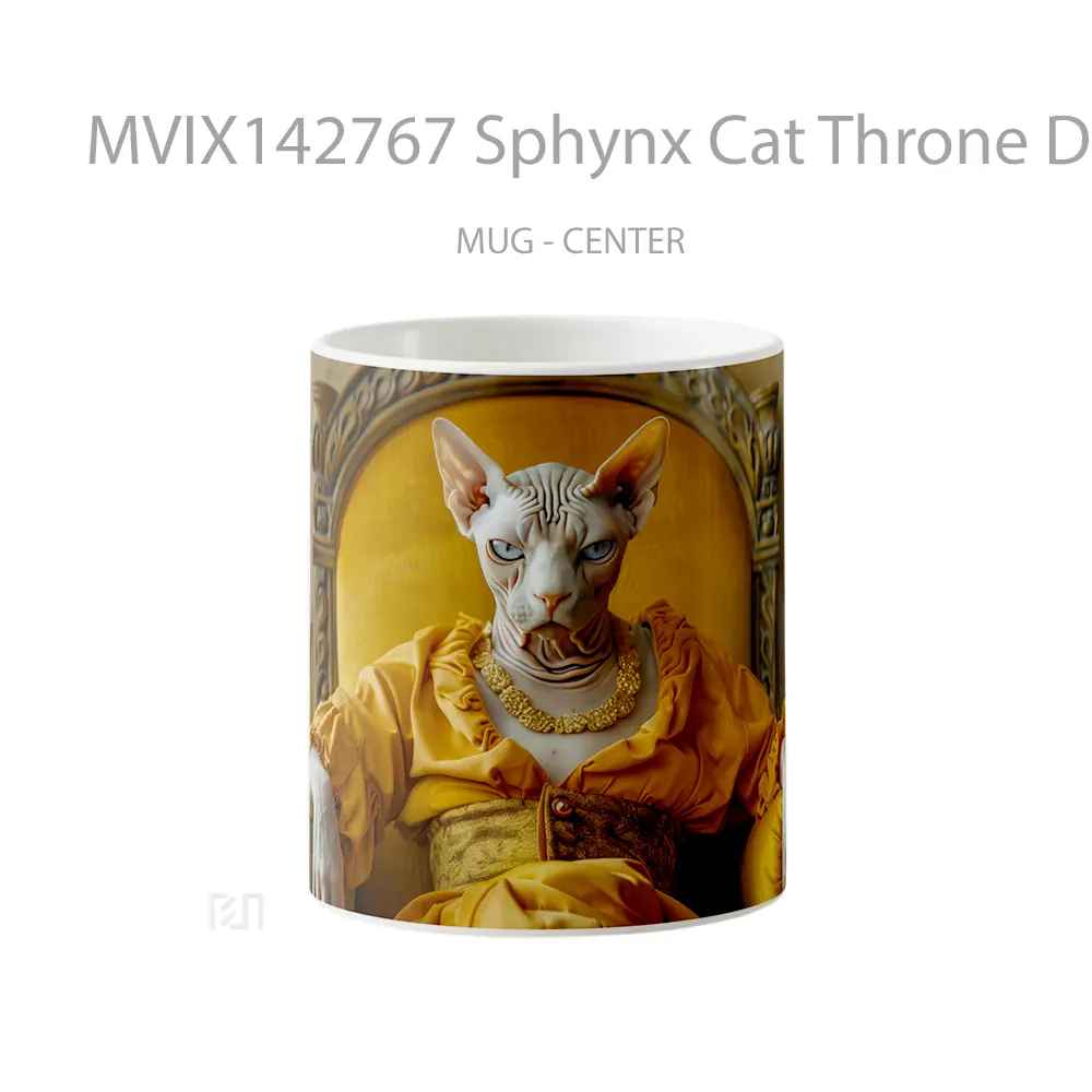 Mug Sphynx Cat Throne Digital Art Gelas Hewan Lucu