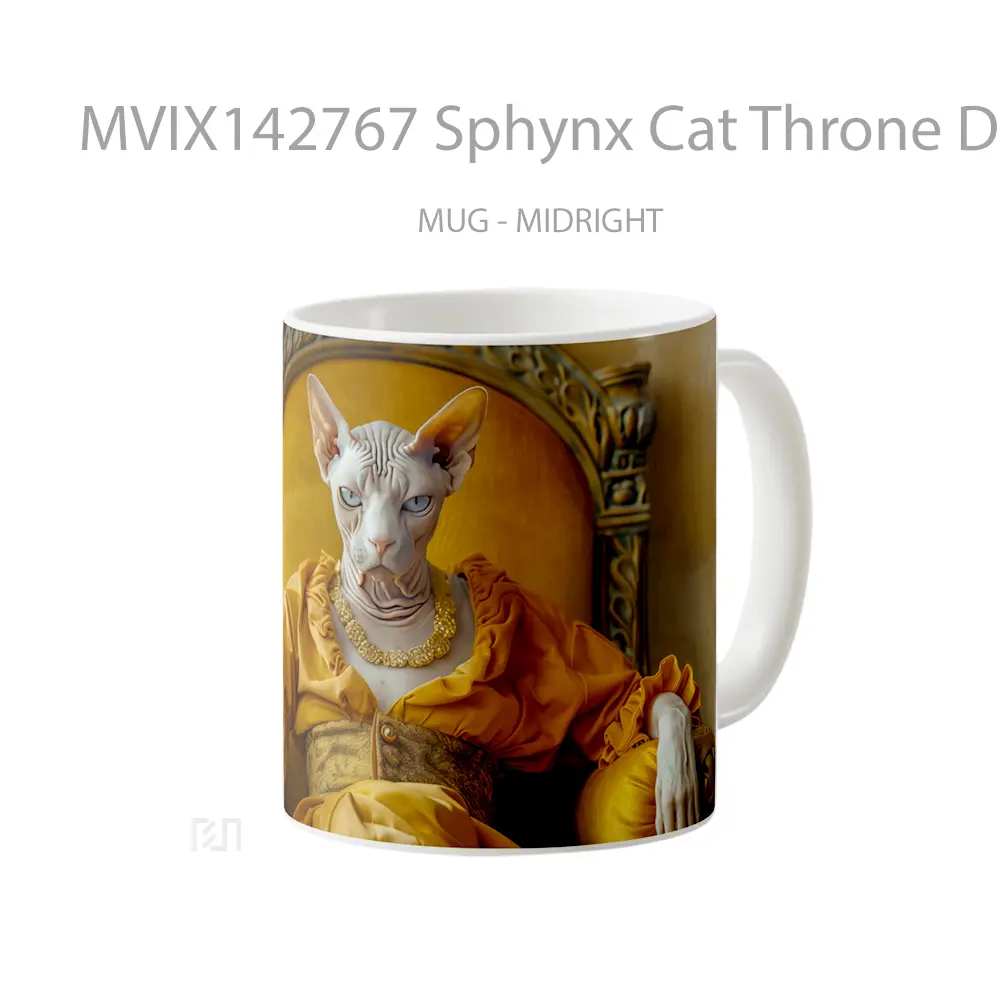 Mug Sphynx Cat Throne Digital Art Gelas Hewan Lucu - All-side / Desain