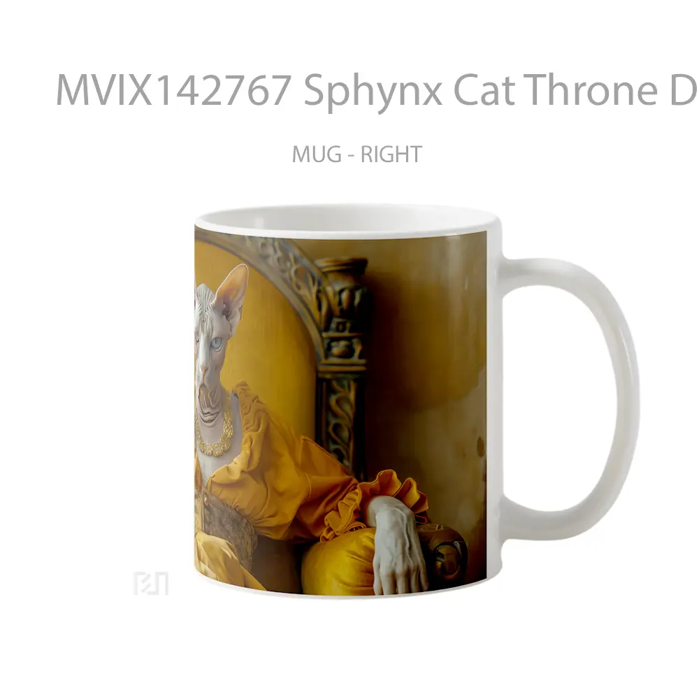 Mug Sphynx Cat Throne Digital Art Gelas Hewan Lucu - All-side / Desain