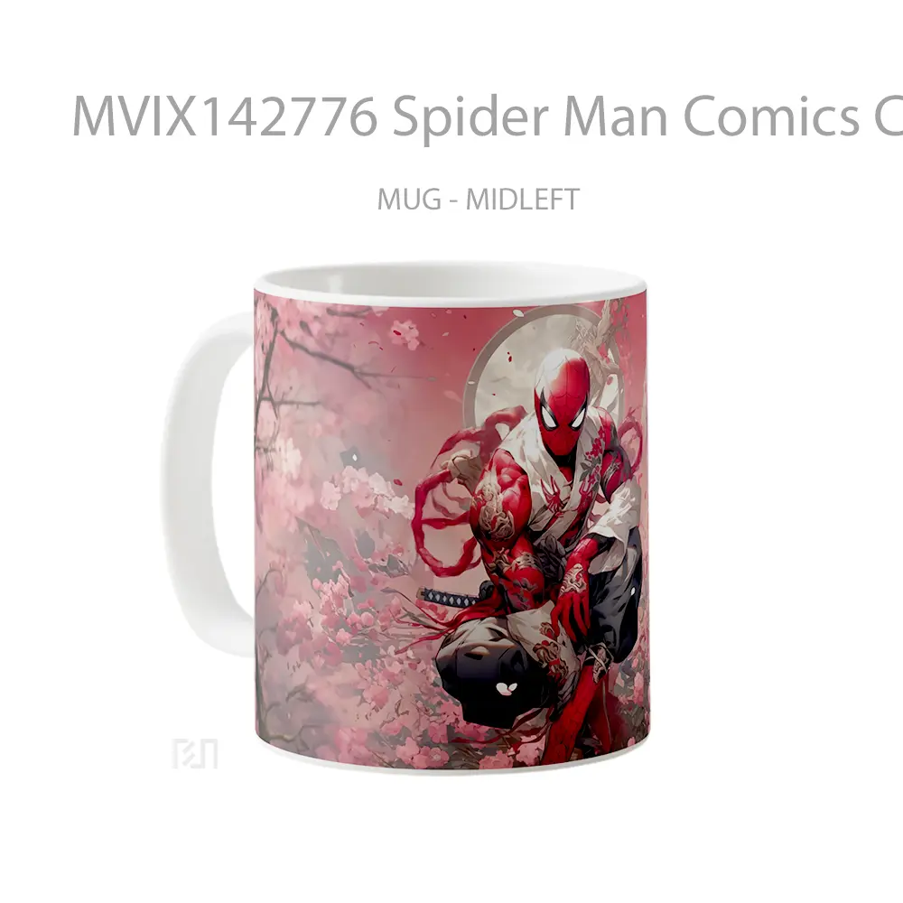 Mug Spider Man Comics Cherry Blossom Gelas Keramik Unik - All-side / Desain