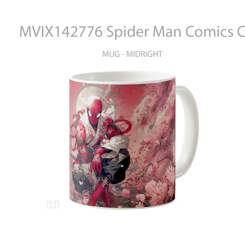 Mug Spider Man Comics Cherry Blossom Gelas Keramik Unik - All-side / Desain