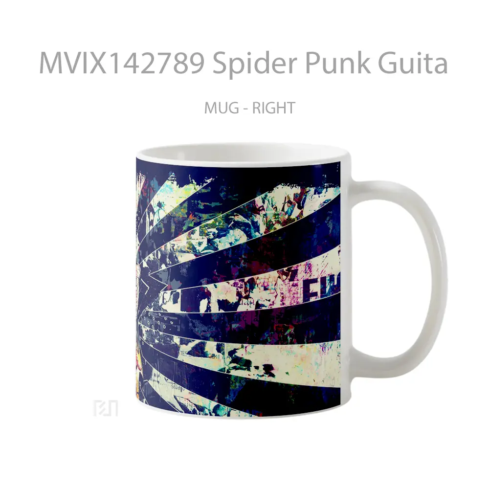 Mug Spider Punk Guita Gelas Keramik Unik - All-side / Desain