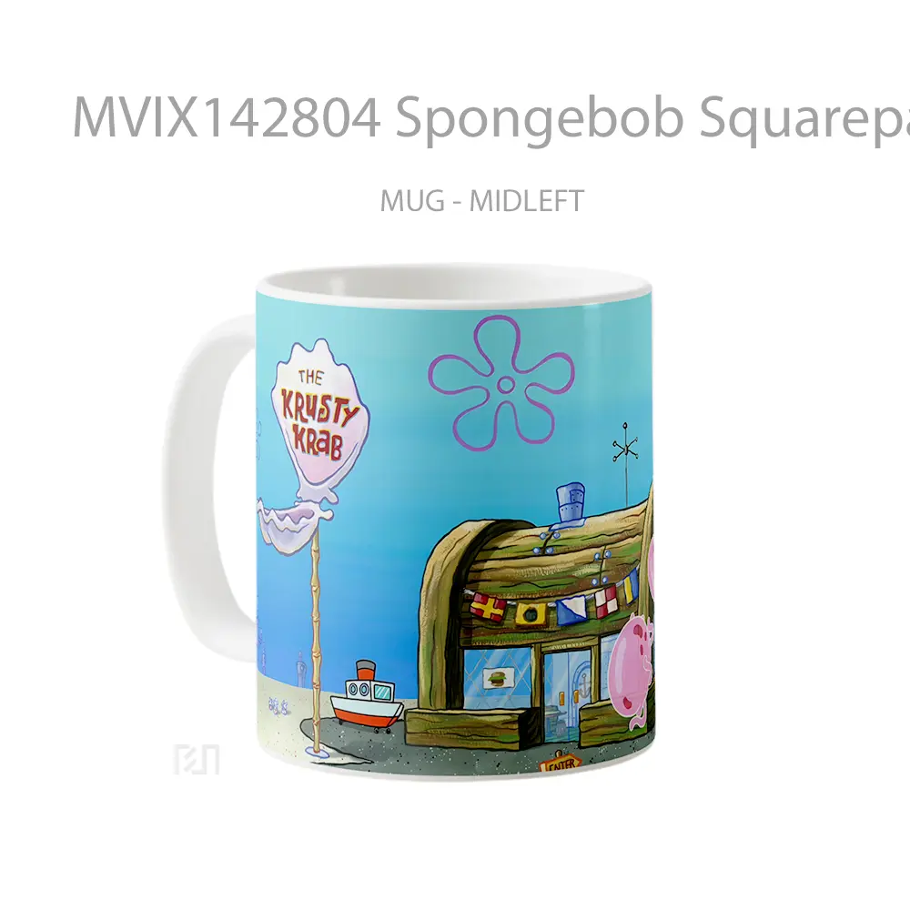 Mug Spongebob Squarepants Krusty Krab Gelas Keramik Unik - All-side / Desain