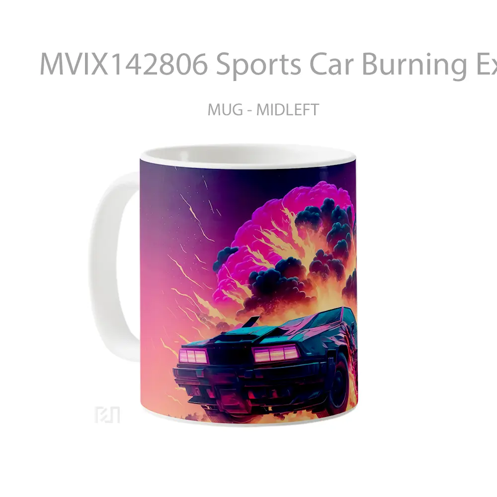 Mug Sports Car Burning Explosion Digital Art Gelas Keramik Unik - All-side / Desain