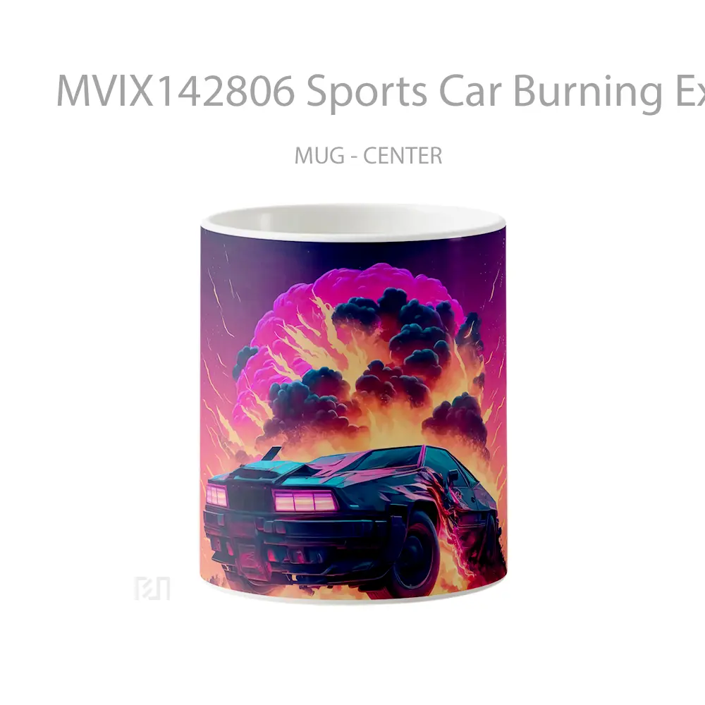 Mug Sports Car Burning Explosion Digital Art Gelas Keramik Unik