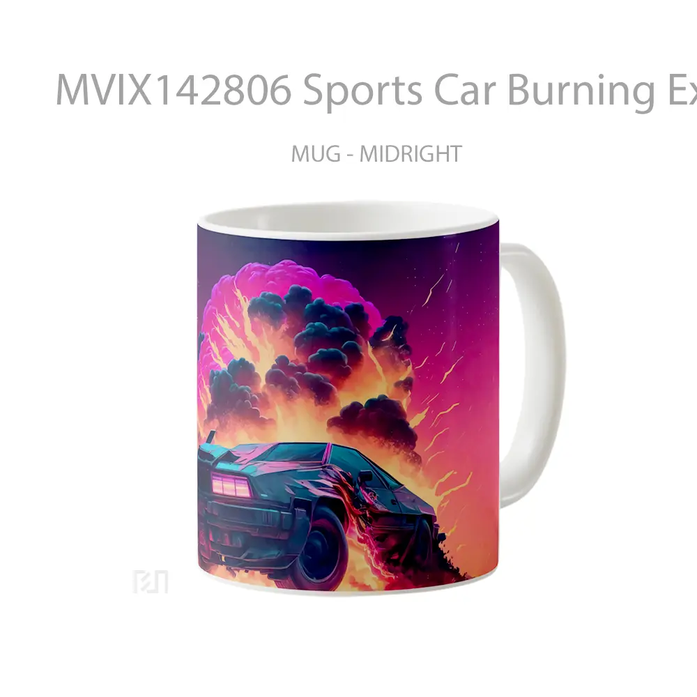 Mug Sports Car Burning Explosion Digital Art Gelas Keramik Unik - All-side / Desain