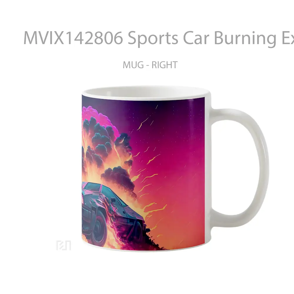 Mug Sports Car Burning Explosion Digital Art Gelas Keramik Unik - All-side / Desain