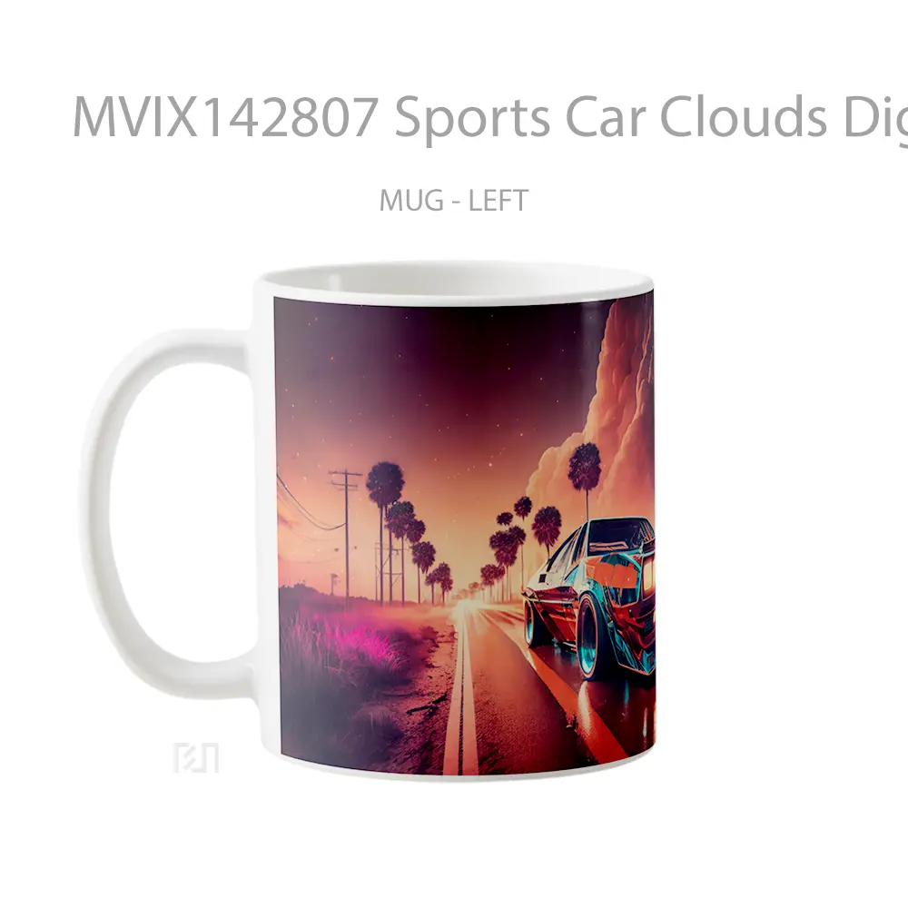 Mug Sports Car Clouds Digital Art Gelas Pemandangan Alam - All-side / Desain