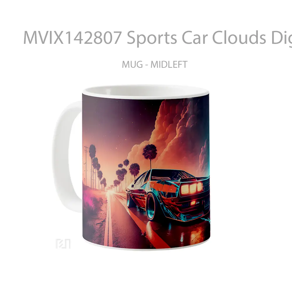 Mug Sports Car Clouds Digital Art Gelas Pemandangan Alam - All-side / Desain