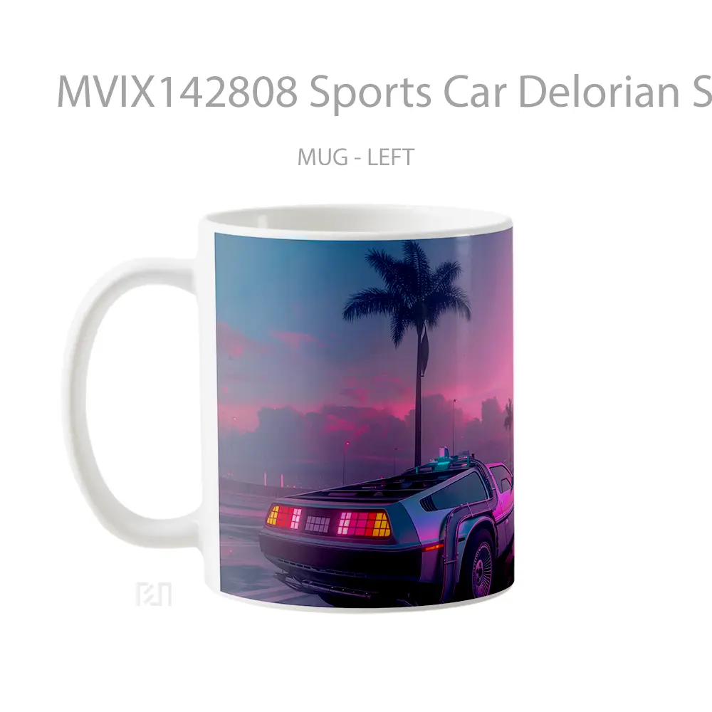 Mug Sports Car Delorian Sunset Road Palm Trees Digital Art Gelas Pemandangan Alam - All-side / Desain