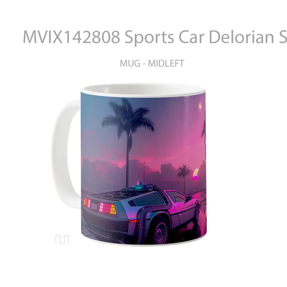 Mug Sports Car Delorian Sunset Road Palm Trees Digital Art Gelas Pemandangan Alam - All-side / Desain