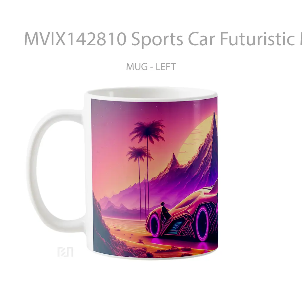 Mug Sports Car Futuristic Mountain Sunset Scenery Digital Art Gelas Pemandangan Alam - All-side / Desain