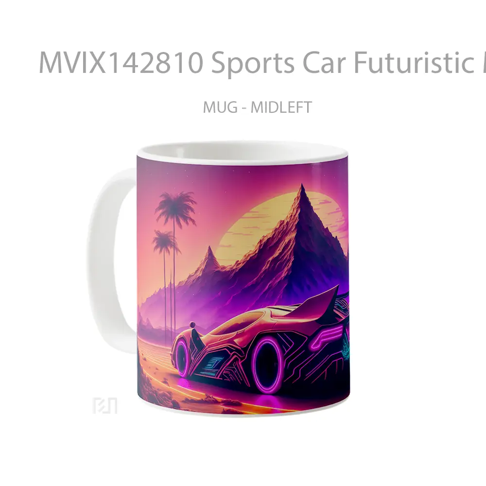 Mug Sports Car Futuristic Mountain Sunset Scenery Digital Art Gelas Pemandangan Alam - All-side / Desain