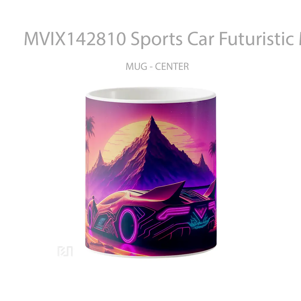 Mug Sports Car Futuristic Mountain Sunset Scenery Digital Art Gelas Pemandangan Alam