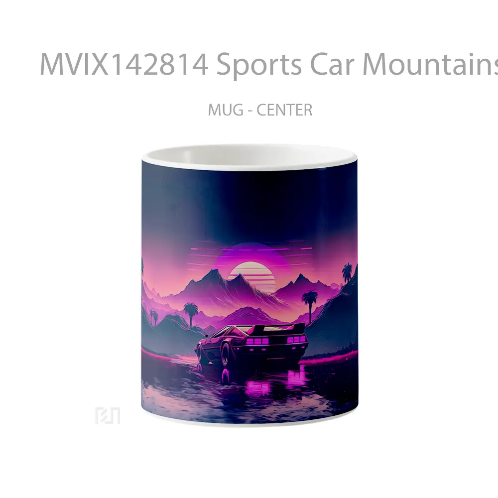 Mug Sports Car Mountains Retrowave Synthwave Gelas Pemandangan Alam