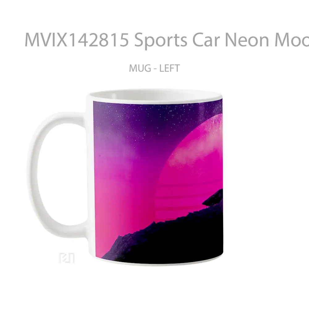 Mug Sports Car Neon Moon Digital Art Gelas Keramik Unik - All-side / Desain