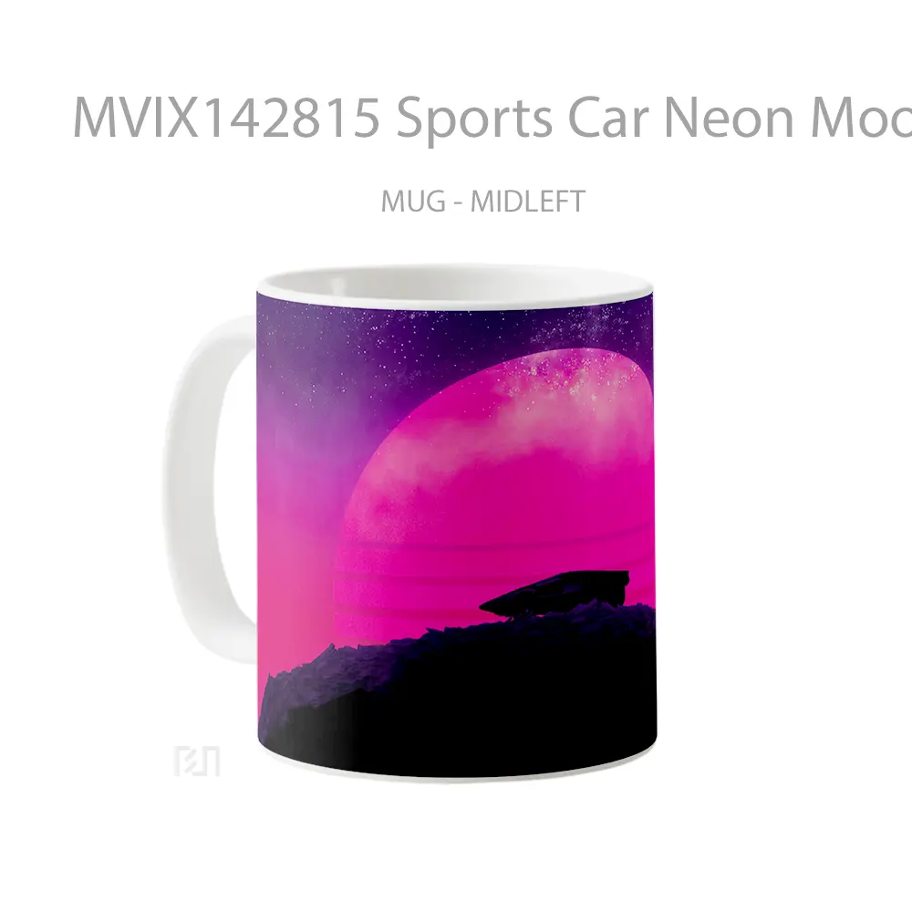 Mug Sports Car Neon Moon Digital Art Gelas Keramik Unik - All-side / Desain