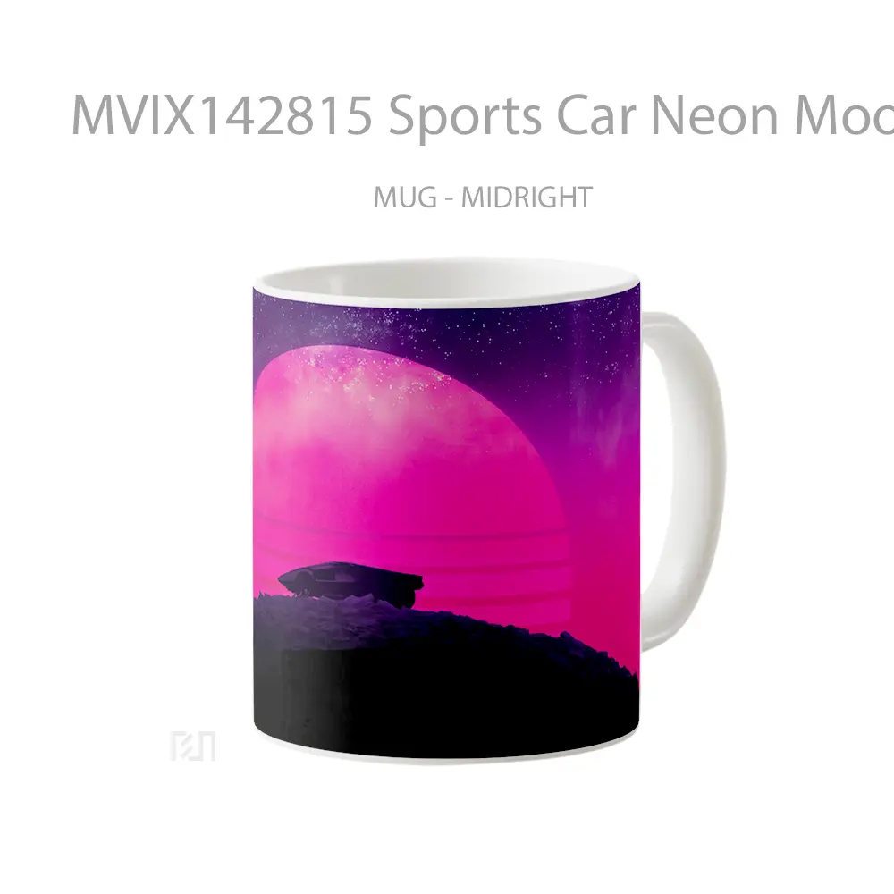 Mug Sports Car Neon Moon Digital Art Gelas Keramik Unik - All-side / Desain