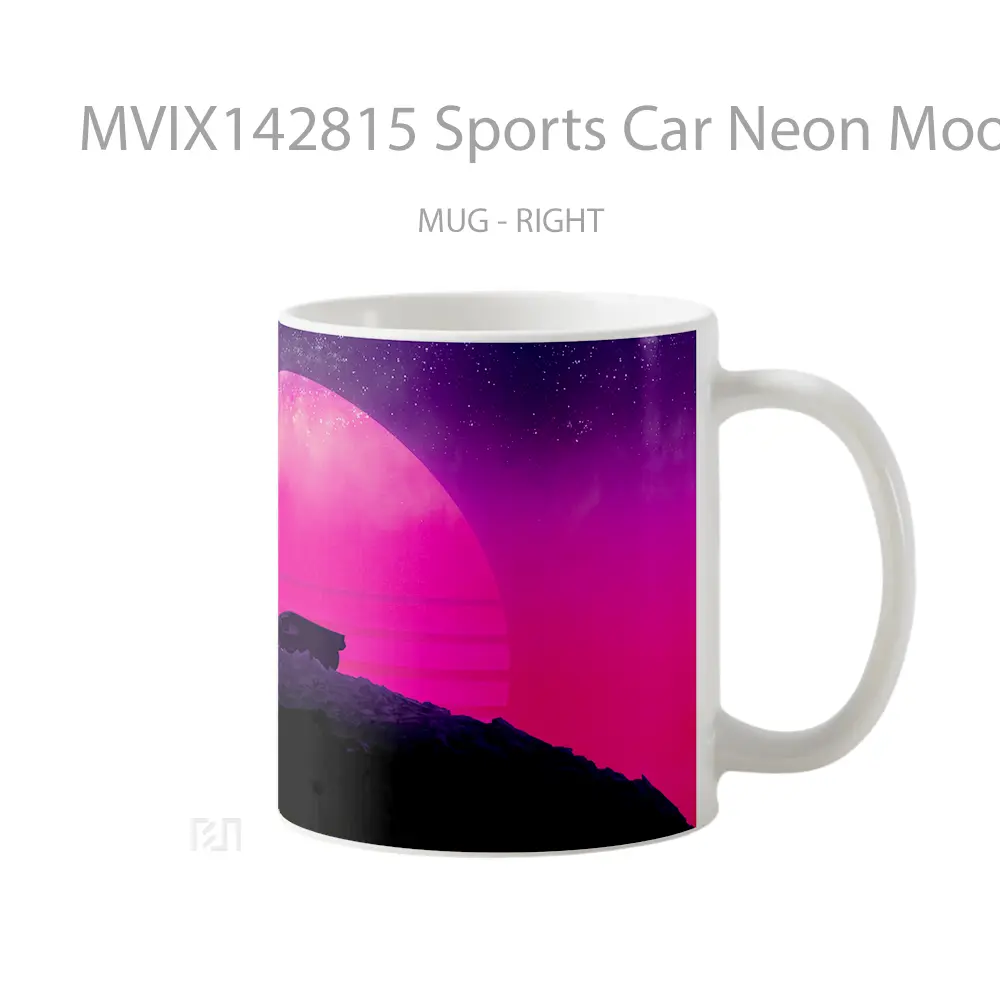 Mug Sports Car Neon Moon Digital Art Gelas Keramik Unik - All-side / Desain