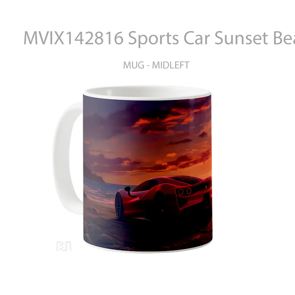 Mug Sports Car Sunset Beach Scenery Ai Gelas Pemandangan Alam - All-side / Desain
