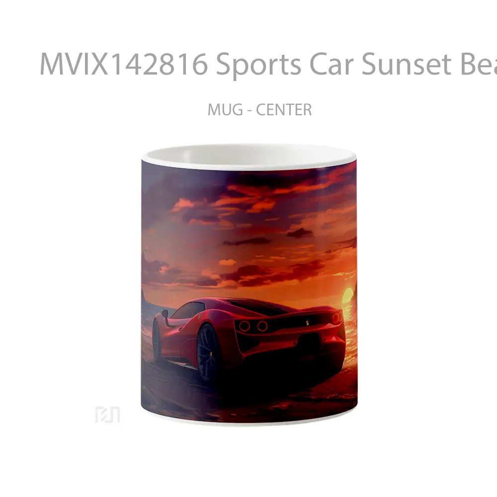 Mug Sports Car Sunset Beach Scenery Ai Gelas Pemandangan Alam