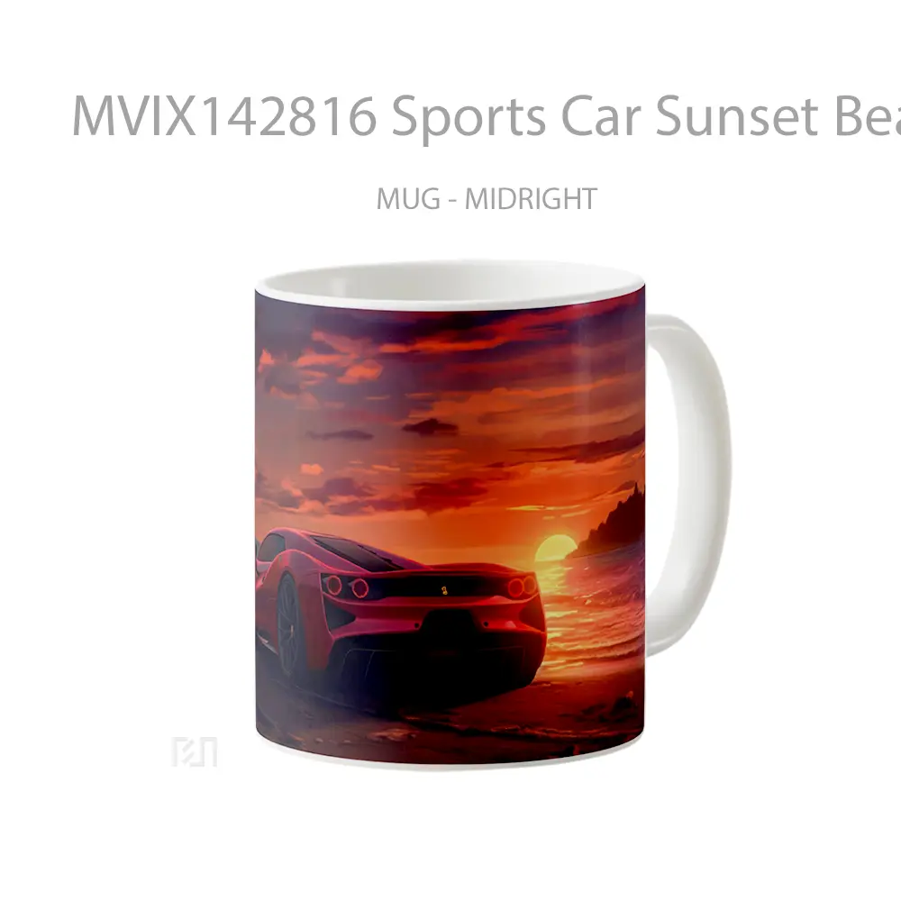 Mug Sports Car Sunset Beach Scenery Ai Gelas Pemandangan Alam - All-side / Desain