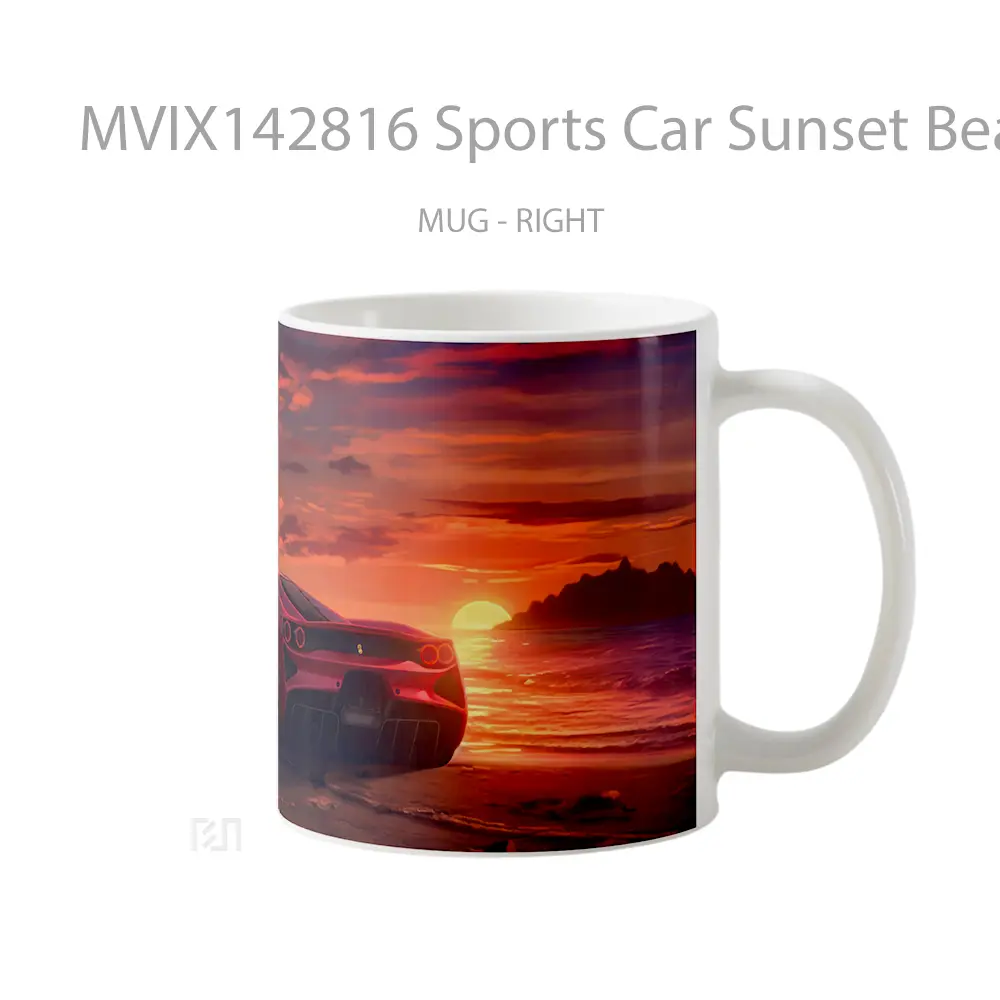 Mug Sports Car Sunset Beach Scenery Ai Gelas Pemandangan Alam - All-side / Desain