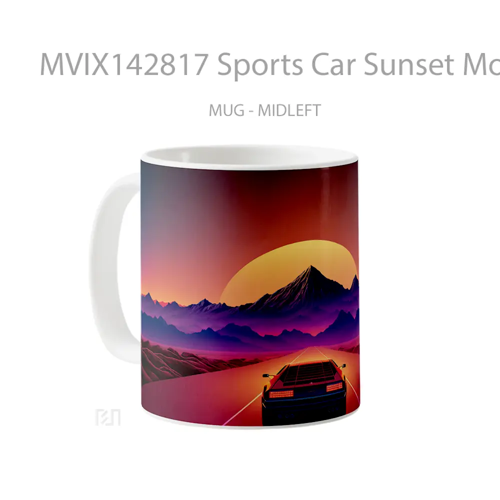 Mug Sports Car Sunset Mountains Road Scenery Synthwave Digital Art Gelas Pemandangan Alam - All-side / Desain